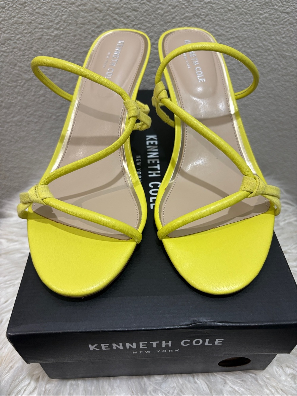 Kenneth Cole Yellow Strappy Knot Slide Heels